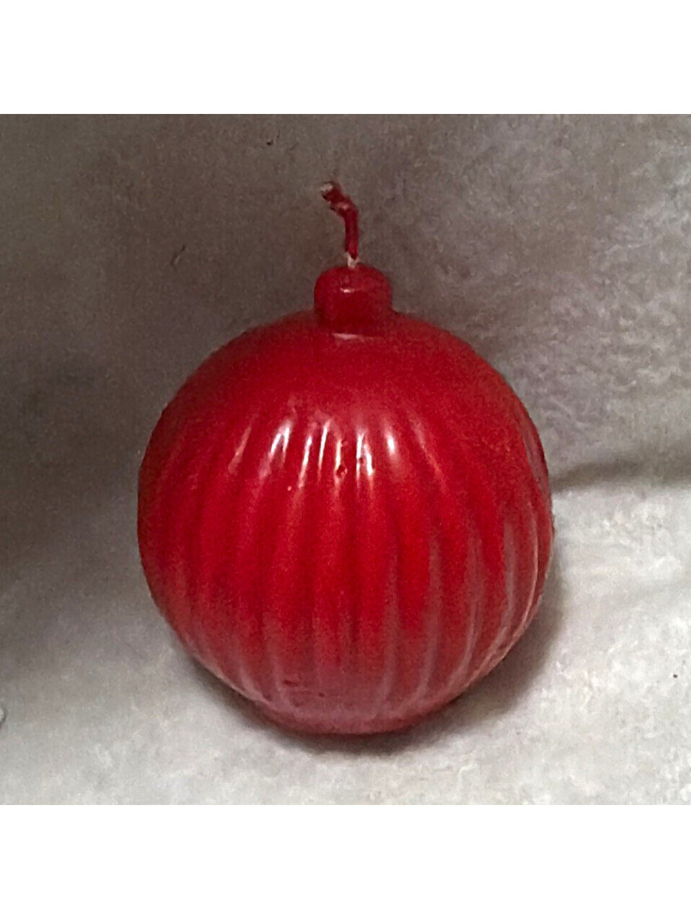 Red Wax Ribbed Ball Candle w/ Wick, Unscented Decorative, Single